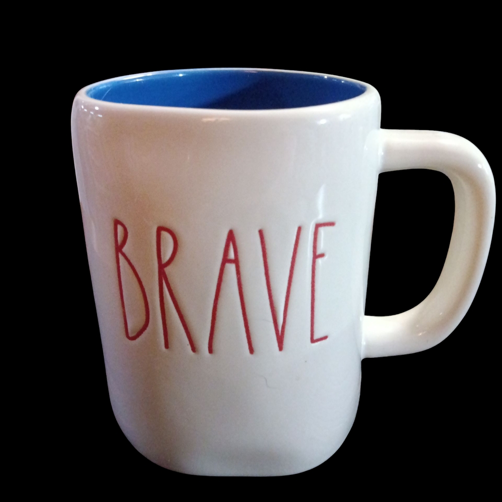 Rae Dunn Brave Mug in White and Blue